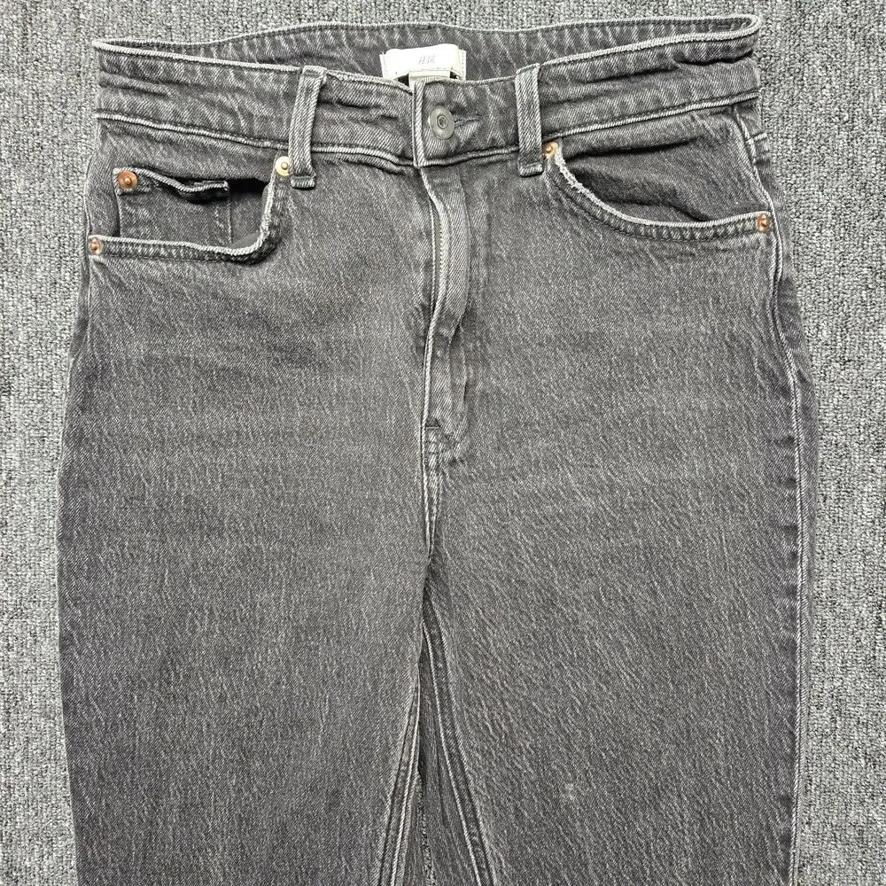 H&M Women’s Jeans 8 Black High Waist Straight Leg Frayed Hem Ankle Denim